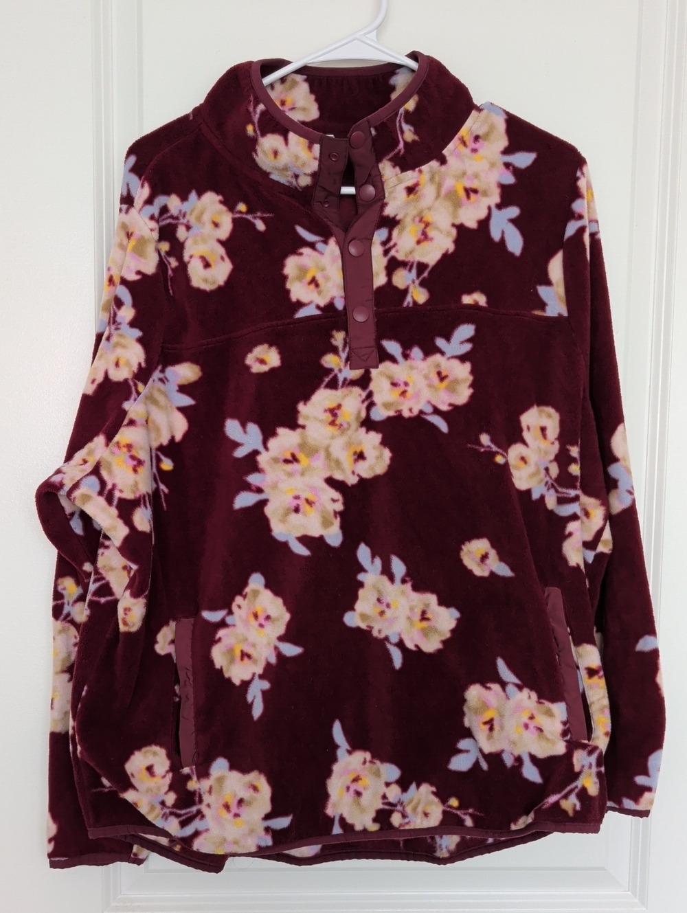 Vera Bradley Burgundy Floral Snap-Front Turtleneck Fleece